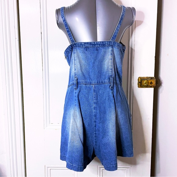 Punk Repurposed Blue Denim Play Suit Painted With Original Butterfly Art Work. - Picture 5 of 8